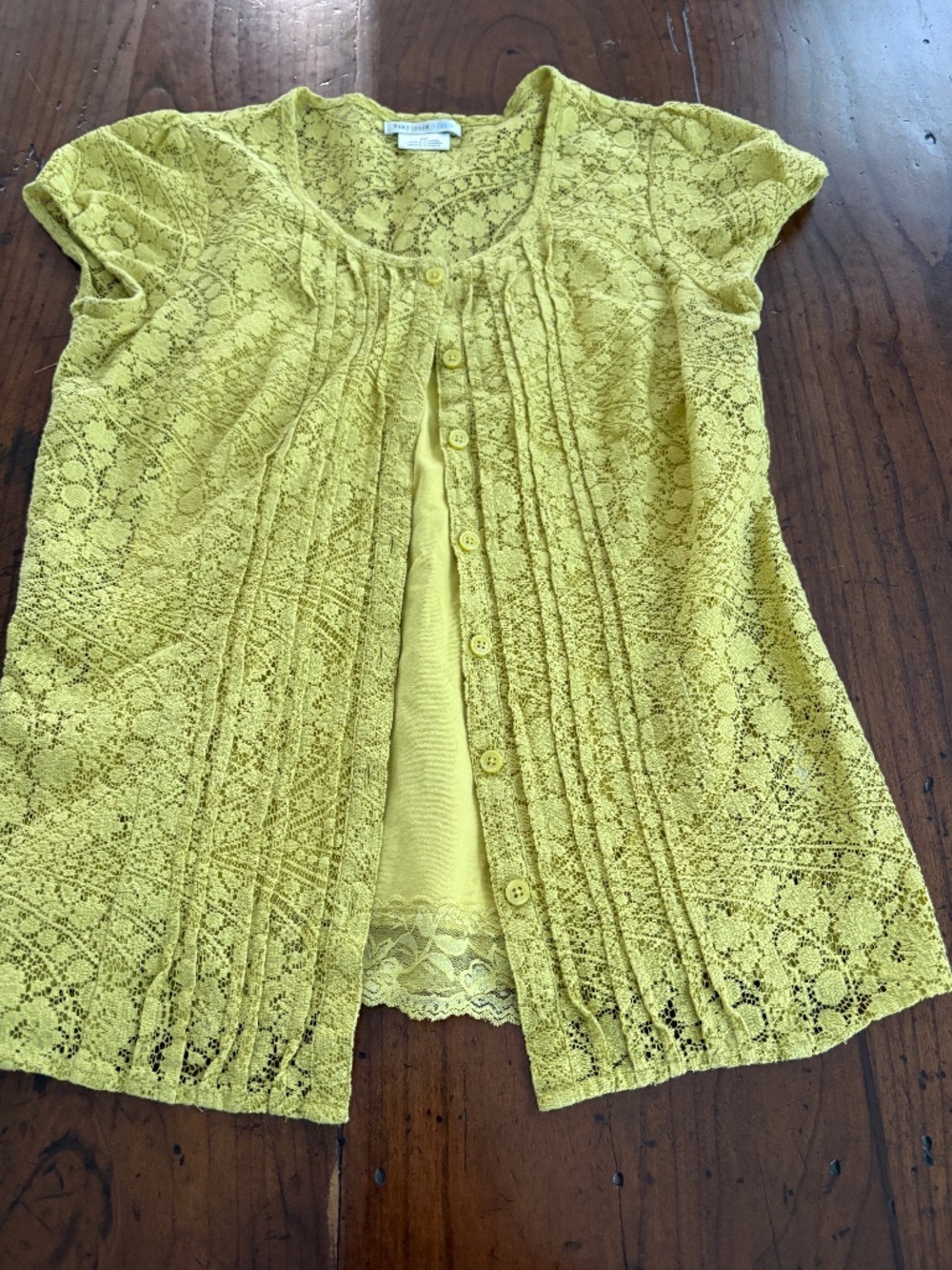 Van Heusen Lime Chartreuse Floral Lace Cardigan & Lace-Trim Cami 2-Piece Set M